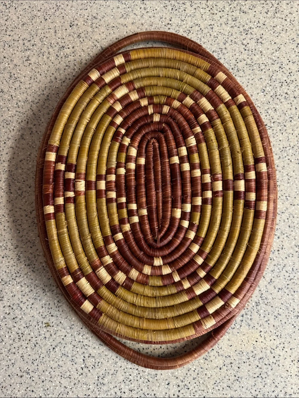 Vintage Handwoven Natural Fiber Southwestern Basket/Tray in Brown & Mustard